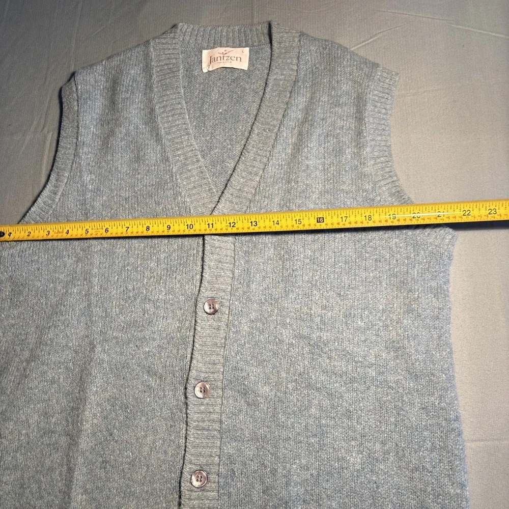 Vintage Jantzen Mens Blue Wool Blend Button Front Cardigan Sweater Vest L USA